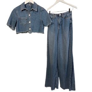 Free People Wide Legged Cropped Denim Set